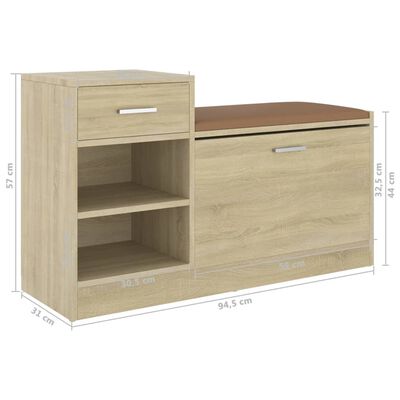 vidaXL Shoe Bench Sonoma Oak 94.5x31x57 cm Engineered Wood