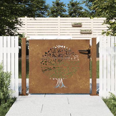 vidaXL Garden Gate 105x105 cm Corten Steel Tree Design