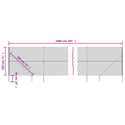 vidaXL Chain Link Fence with Spike Anchors Silver 1.8x10 m