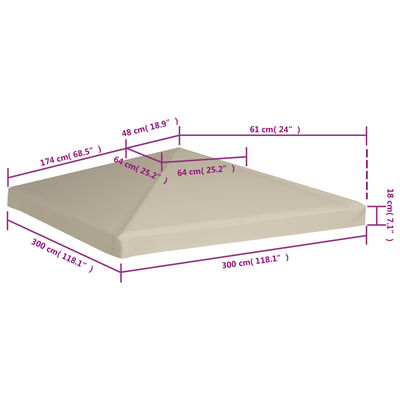 vidaXL Gazebo Top Cover 310 g/m² 3x3 m Beige