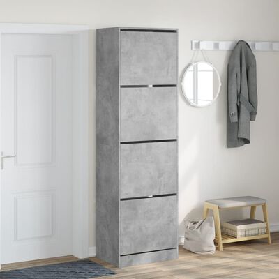 vidaXL Shoe Cabinet with 4 Flip-Drawers Concrete Grey 60x42x204 cm