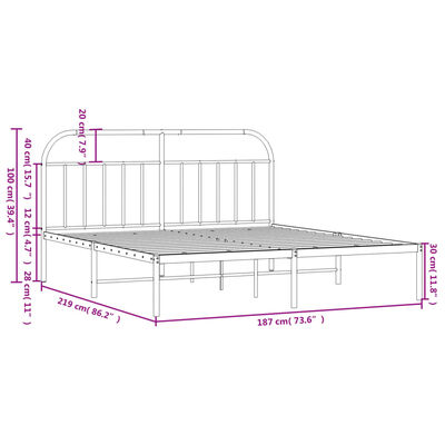 vidaXL Metal Bed Frame without Mattress with Headboard White 183x213 cm