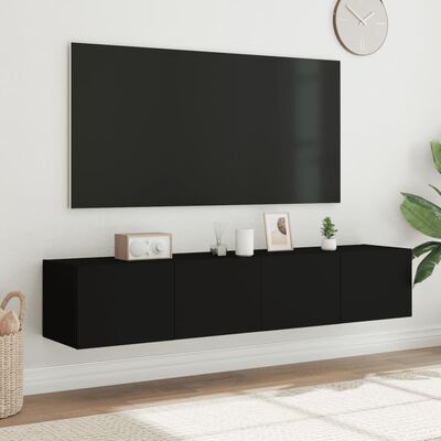 vidaXL TV Wall Cabinets with LED Lights 2 pcs Black 80x35x31 cm