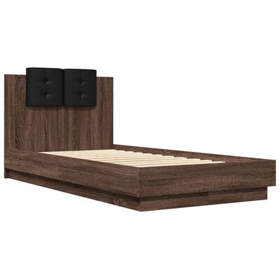 vidaXL Bed Frame with LED without Mattress Brown Oak 75x190 cm Small Single