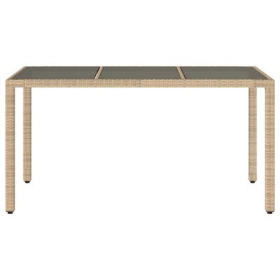 vidaXL Garden Table with Glass Top Beige 150x90x75 cm Poly Rattan