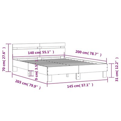 vidaXL Bed Frame without Mattress Concrete Grey 140x200 cm