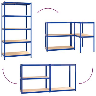 vidaXL 5-Layer Shelves 4 pcs Blue Steel&Engineered Wood