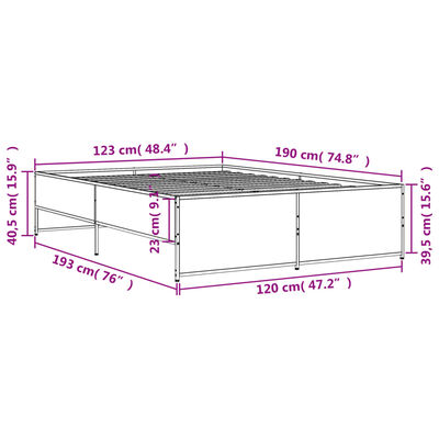 vidaXL Bed Frame without Mattress Grey Sonoma 120x190 cm Small Double