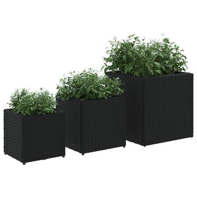 vidaXL Garden Planters 3 pcs Black Poly Rattan