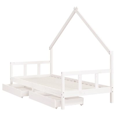 vidaXL Kids Bed Frame with Drawers White 90x200 cm Solid Wood Pine