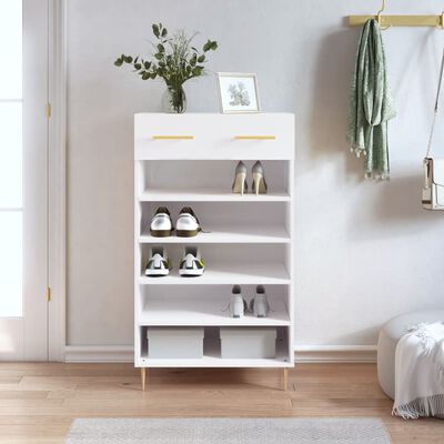 vidaXL Shoe Cabinet High Gloss White 60x35x105 cm Engineered Wood