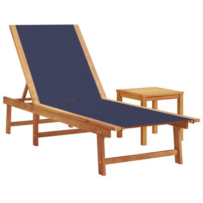 vidaXL Sun Loungers 2 pcs with Table Blue Solid Wood Acacia and Textilene