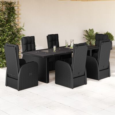 vidaXL 7 Piece Garden Dining Set with Cushions Black Poly Rattan