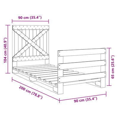 vidaXL Bed Frame without Mattress with Headboard 90x200 cm Solid Wood