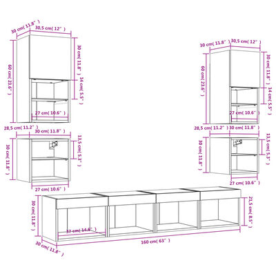 vidaXL 8 Piece TV Wall Units with LED Black Engineered Wood