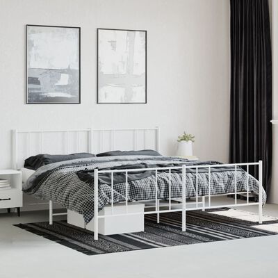 vidaXL Metal Bed Frame without Mattress with Footboard White 193x203 cm