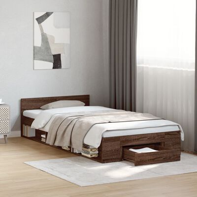 vidaXL Bed Frame with Drawer without Mattress Brown Oak 75x190 cm Small Single