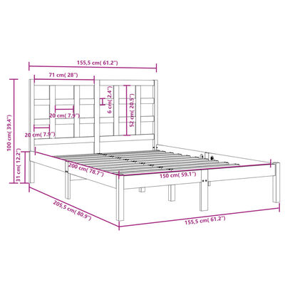 vidaXL Bed Frame without Mattress Black 150x200 cm King Size Solid Wood