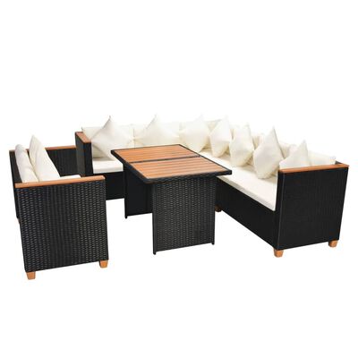 vidaXL 5 Piece Garden Lounge Set with Cushions Poly Rattan Black