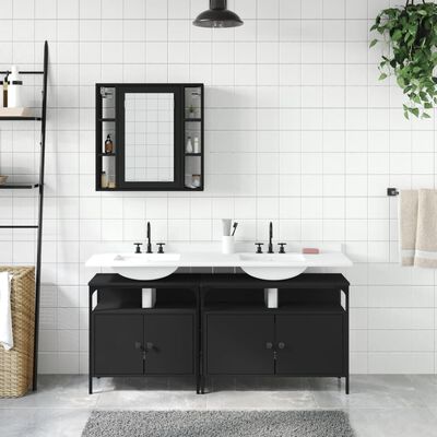 vidaXL 3 Piece Bathroom Cabinet Set Black Engineered Wood