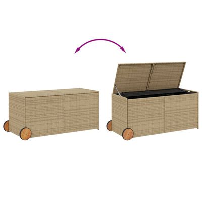 vidaXL Garden Storage Box with Wheels Mix Beige 283L Poly Rattan