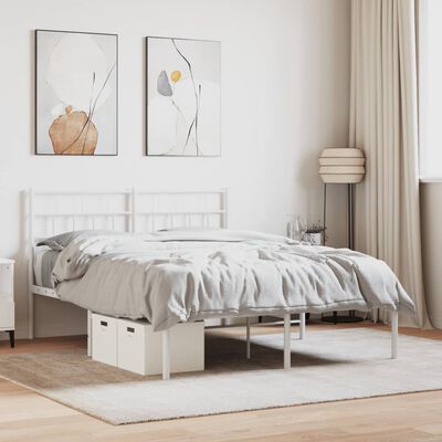 vidaXL Metal Bed Frame without Mattress with Headboard White 140x200 cm