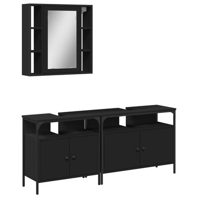 vidaXL 3 Piece Bathroom Cabinet Set Black Engineered Wood