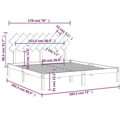 vidaXL Bed Frame without Mattress Black 180x200 cm Super King Solid Wood