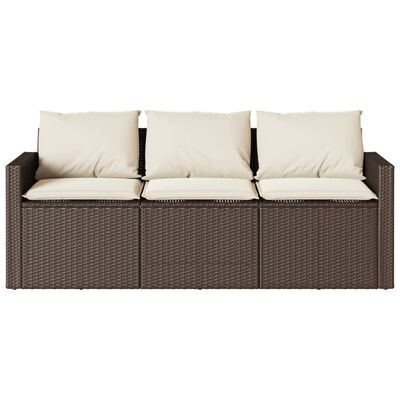 vidaXL Garden Sofa with Cushions 3-Seater Black Poly Rattan