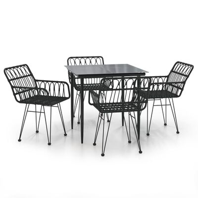 vidaXL 5 Piece Garden Dining Set Black Poly Rattan