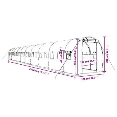 vidaXL Greenhouse with Steel Frame Green 40 m² 20x2x2 m