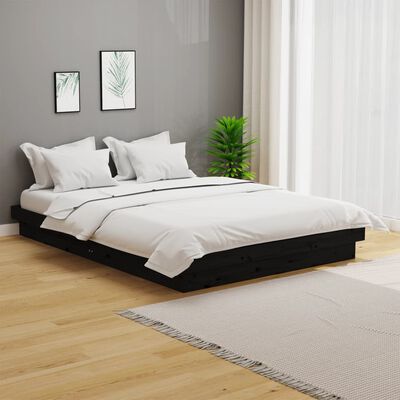 vidaXL Bed Frame without Mattress Black Solid Wood 140x190 cm