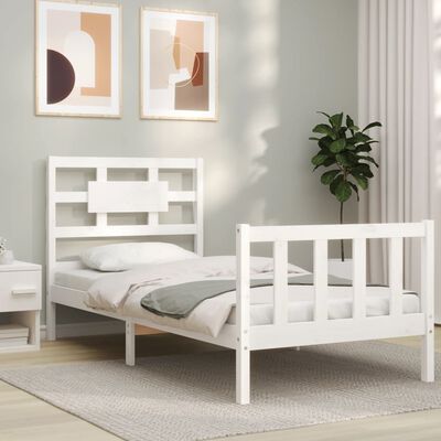 vidaXL Bed Frame without Mattress White Single Solid Wood Pine