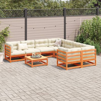 vidaXL 9 Piece Garden Sofa Set Wax Brown Solid Wood Pine