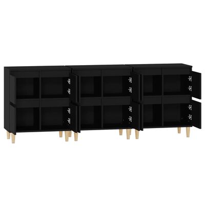 vidaXL Sideboards 3 pcs Black 60x35x70 cm Engineered Wood