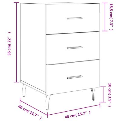 vidaXL Bedside Cabinet High Gloss White 40x40x66 cm Engineered Wood