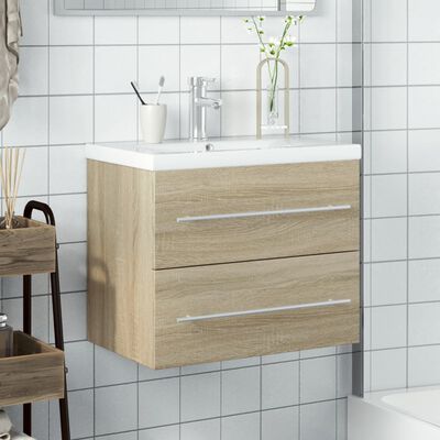 vidaXL Bathroom Sink Cabinet with Built-in Basin Sonoma Oak