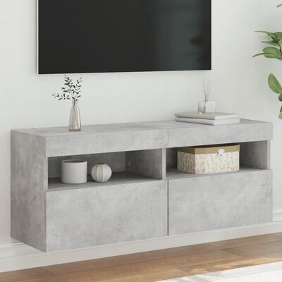 vidaXL TV Wall Cabinet with LED Lights Concrete Grey 100x30x40 cm