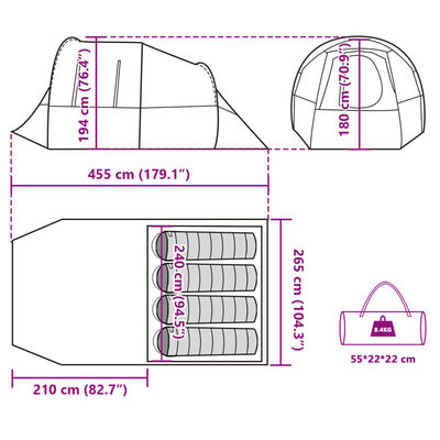 vidaXL Camping Tent Tunnel 4-Person Blue Waterproof