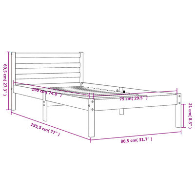 vidaXL Bed Frame without Mattress Wax Brown 75x190 cm Small Single Solid Wood Pine