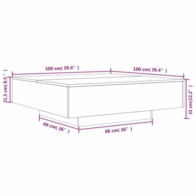 vidaXL Coffee Table with LED Lights White 100x100x31 cm