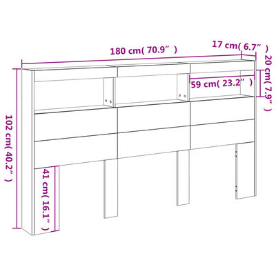 vidaXL Headboard Cabinet with LED Brown Oak 180x17x102 cm