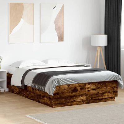 vidaXL Bed Frame with LED without Mattress Smoked Oak 150x200 cm King Size