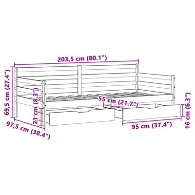 vidaXL Daybed with Drawers without Mattress 90x200 cm Solid Wood