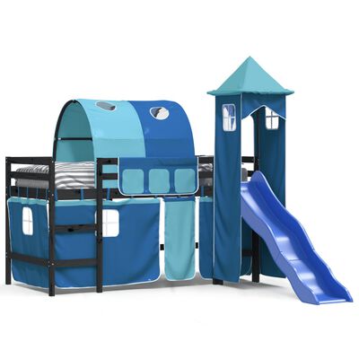 vidaXL Kids' Loft Bed with Tower without Mattress Blue 90x200 cm