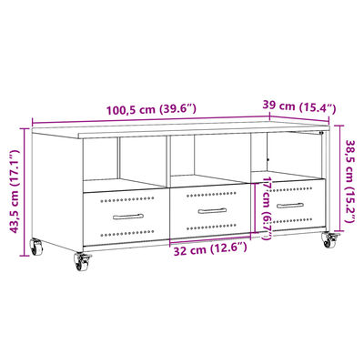 vidaXL TV Cabinet Pink 100.5x39x43.5 cm Steel