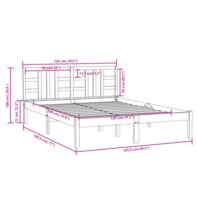 vidaXL Bed Frame without Mattress 120x190 cm Small Double Solid Wood