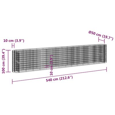 vidaXL Gabion Raised Bed Galvanised Iron 540x50x100 cm