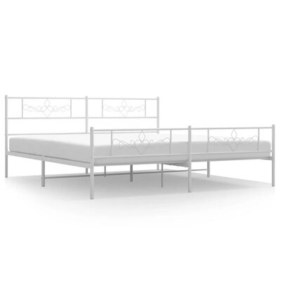 vidaXL Metal Bed Frame without Mattress with Footboard White 180x200 cm Super King