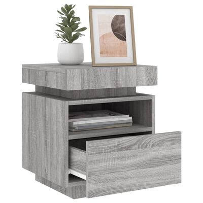 vidaXL Bedside Cabinet with LED Lights Grey Sonoma 40x39x48.5 cm